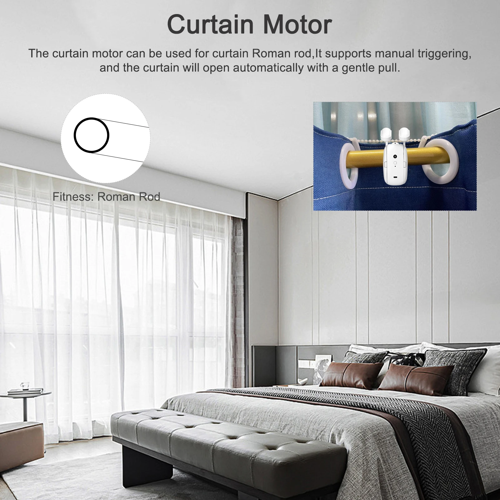 Description Picture 5 of itemTuya WiFi Smart Curtain Controller Timer For Roman Rod Temperature & Light Sensor No Wiring Curtain Switch For Alexa Google Home