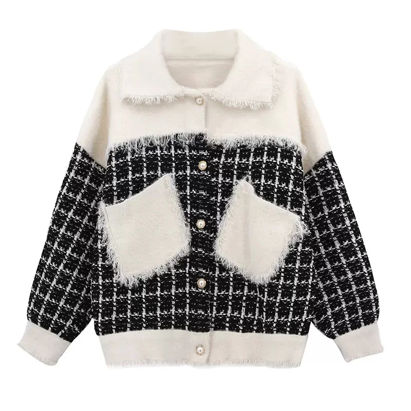 2022 New Autumn and Winter All-match High Street Small Fragrance Imitation Mink Plush Tweed Ladies Short Coat Spring and Autumn