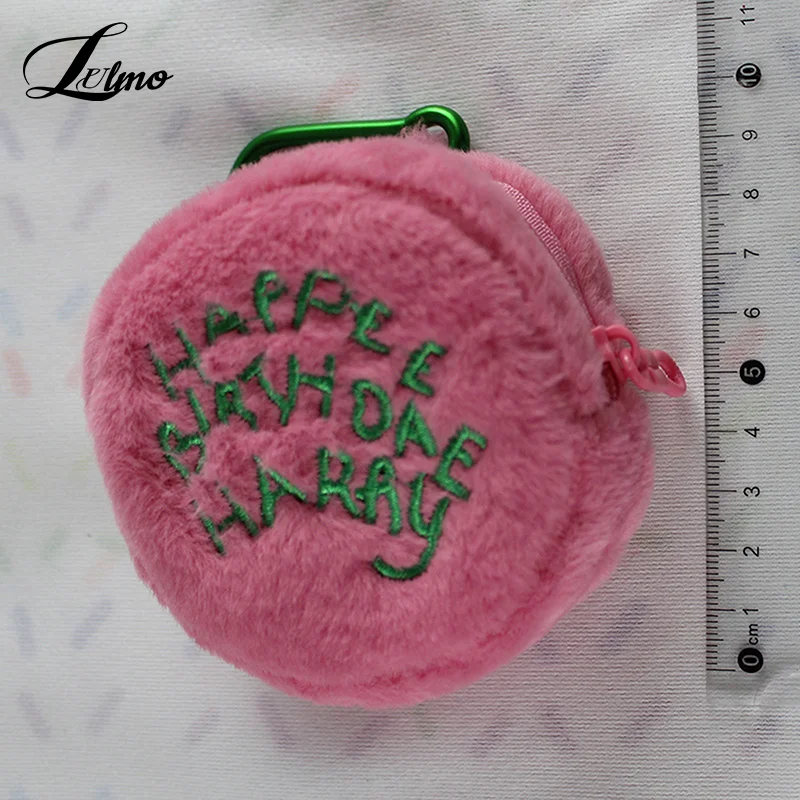 Pink Mini Round Small Makeup Bag Coin Purse Earphone Cord Storage Bag Cute Plush Cake Portable Purse Coin Pouch Storage