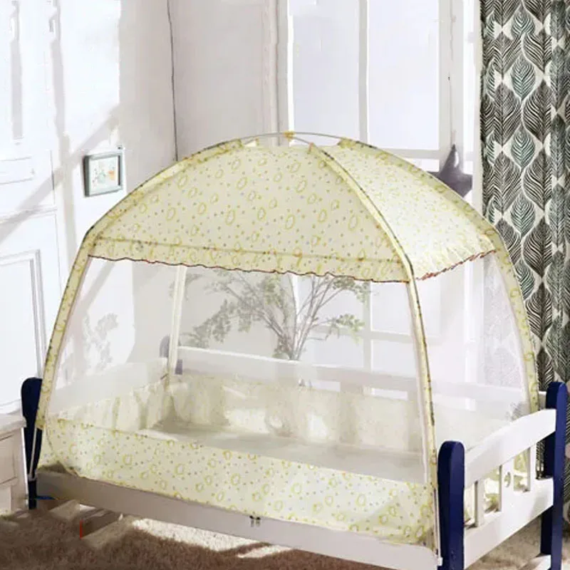 yellow-printed-blackout-mosquito-net-anti-fall-full-bottom-yurt-mosquito-net-single-door-three-doors-children's-mosquito-net