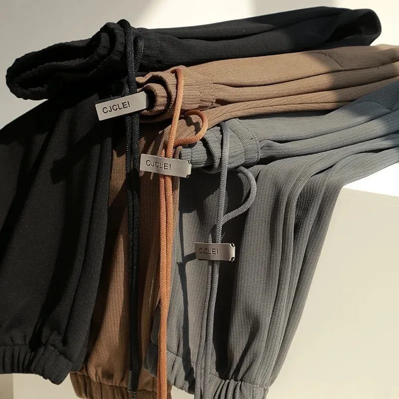 

Men's Autumn Winter New Casual Pants Daily Solid Color Drawstring Pockets Wide Leg Sweatpants Loose Sports Long Trousers