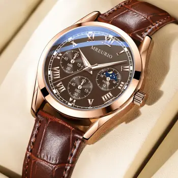 Business Wristwatch for Men, Leather Strap Quartz Watch Fashion Classic Dress Watch for Daily Office Wear