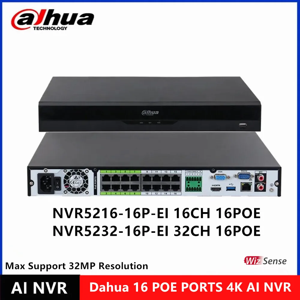 Network video recorder Dahua NVR5216-16P-EI 16CH with 16 poe NVR5232-16P-EI 32ch with 16 PoE ports max support 32MP Resolution 4K AI NVR Reader