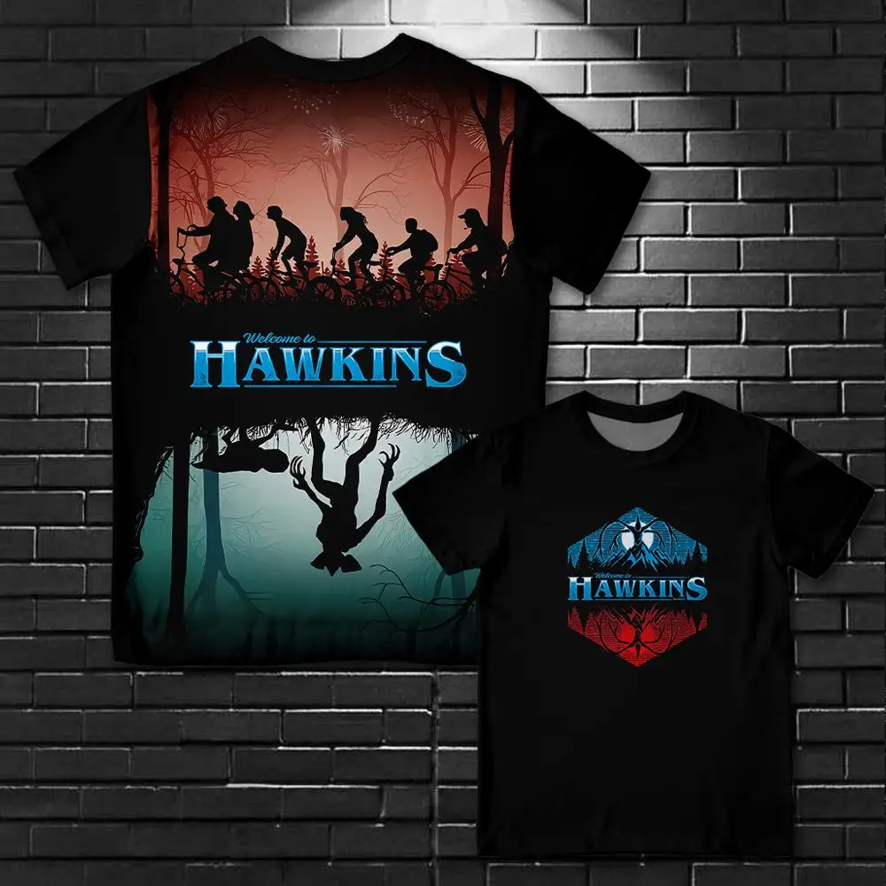 Eddie Munson HAWKINS Bedrucktes T-Shirt Vintage Trendy Unisex Street Y2k Hochwertige Tops Demogorgon Flower Monster Graphic Tee
