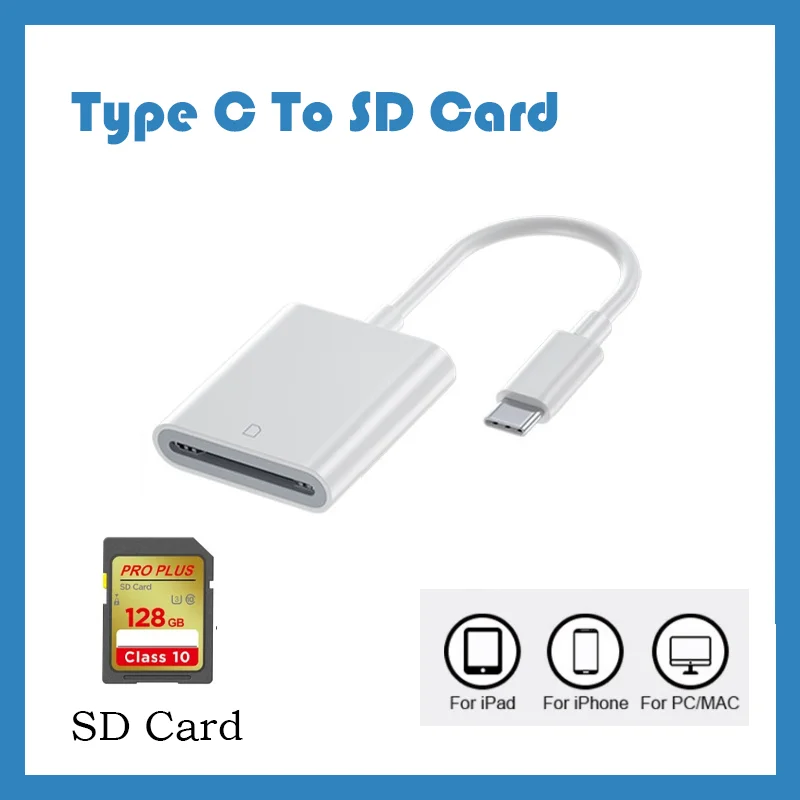 Tipo C portátil Para Leitor de Cartão SD, Câmera com Fio, Foto Transfer Adapter for Apple, Samsung, Huawei, Xiaomi, Acessórios do telefone