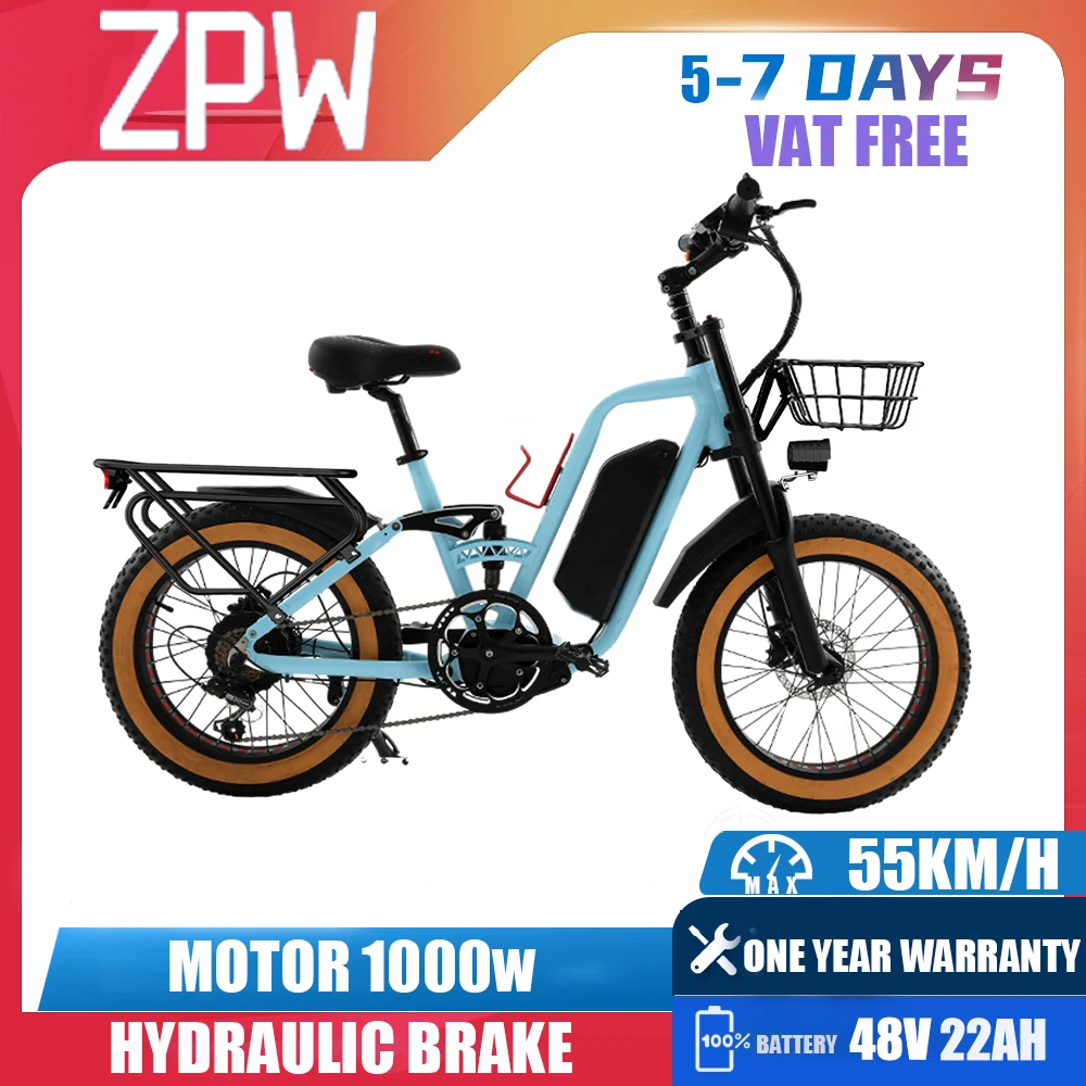 

ZPW Calico Ebike 20-дюймовый электрический велосипед для взрослых с толстыми шинами, помощь в городских поездках, 1000 Вт, 48 В, 22 Ач, электрический велосипед