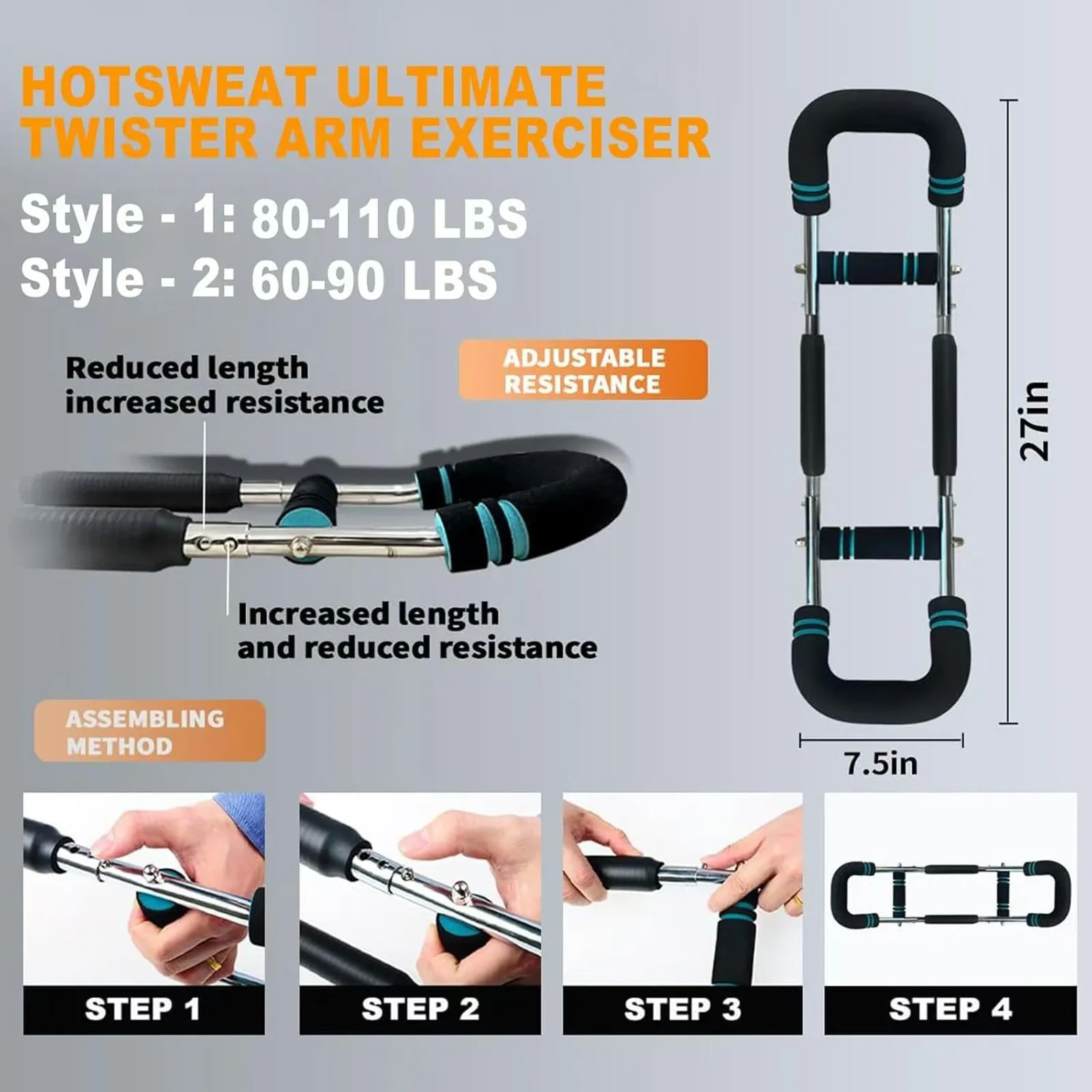 Adjustable Twister Arm Exerciser U-Shaped Wrist Strength Trainer Home Chest Expander Shoulder Arm and Chest Exercise