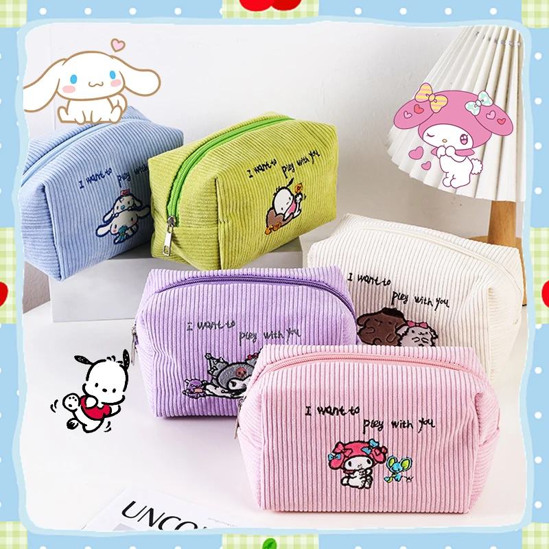 

Sanrioed Pen Bag Kawaii Cosmetic Bags High Capacity Portable Corduroy Anime My Melody Pochacco Cinnamoroll Cute Girls Kids Gifts