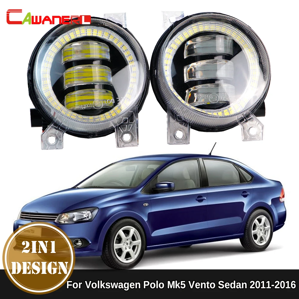2X9006 Auto Destra + Sinistra Led Fendinebbia Angel Eye Drl Daytime Running Lamp 12V Per Volkswagen Vw Polo Mk5 Vento Sedan 2011-2016
