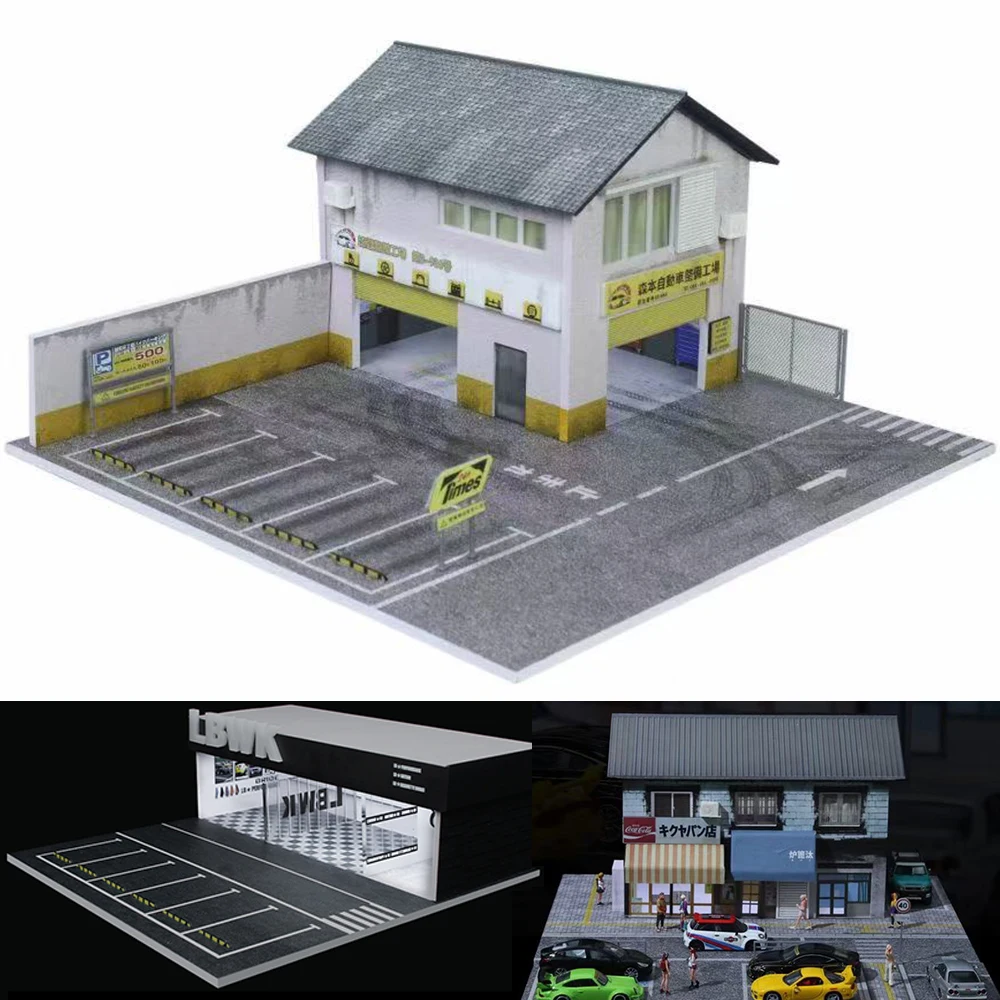 1/64 스케일 자동차 조립 디오라마 모델 주차장 장면 미니어처 디스플레이 차고 수집용 장식품