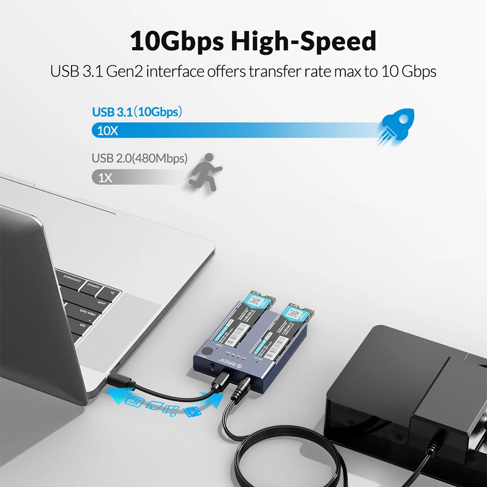 ORICO M.2 NVMe SSD Enclosure Offline Clone 10Gbps USB C Gen2 External Case Hard Drive Disk Dual Bay Port Copy Storage Box Copier