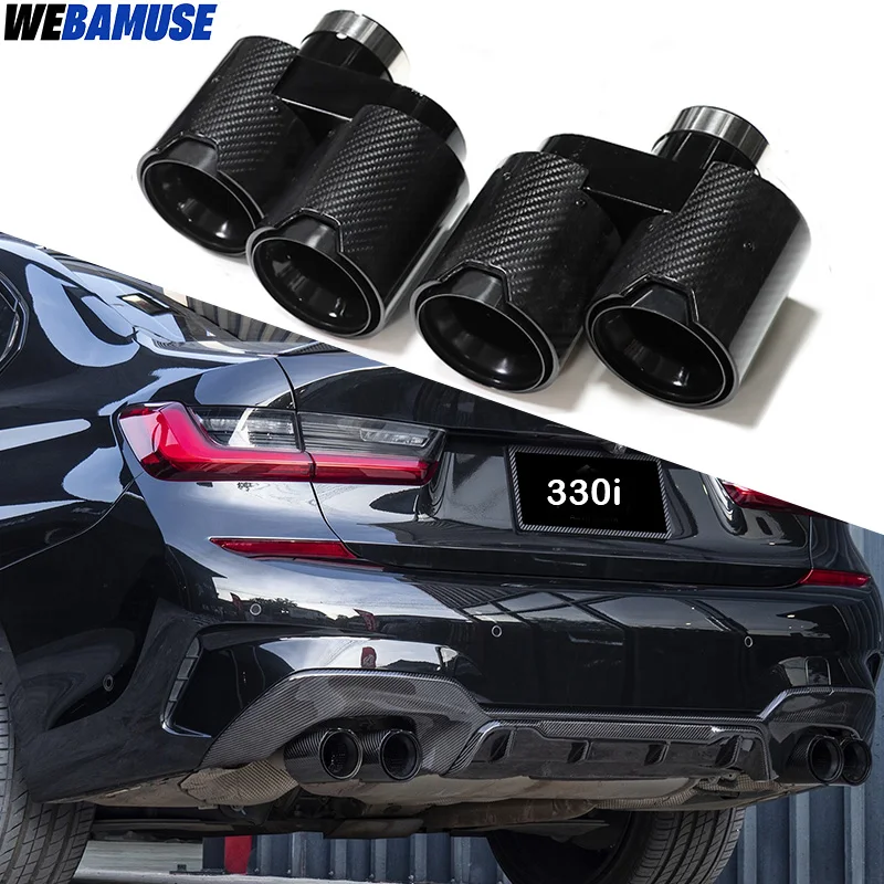 Quad Carbon Fiber Exhaust Tip Dual Outlet Stainless Steel Muffler Exhaust System Tailpipe For BMW G20 G21 330i 330d 320d