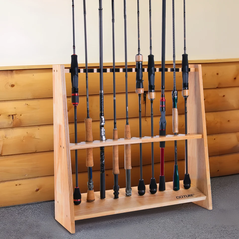 wooden fishing rod holder PLUSINNO H5W Solid Wood Holder, Horizontal Wall & Ceiling – Plusinno A Black Forest Decor Exclusive Wood-wall mount rod storage rack