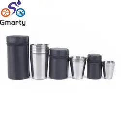 Outdoor Camping Cup Tableware 30ml/70ml/170ml Travel Cups Set Stainless Steel Cover Mug Drinking Coffee Tea Beer With Case