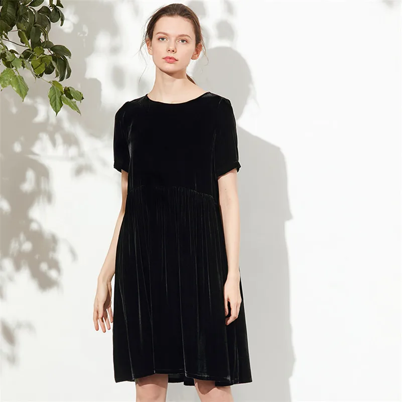 2026 Autumn Elegant Back Bow Tie Loose Dress Women Short Sleeves Vintage Velvet Midi Party Dress Femme Vestidos femininos