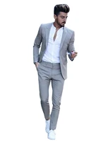 Light Grey Men's Slim Fit 2-Piece Suits for Wedding Business Notch Lapel One Button Jacket & Trousers Smart Casual Men Suits 1