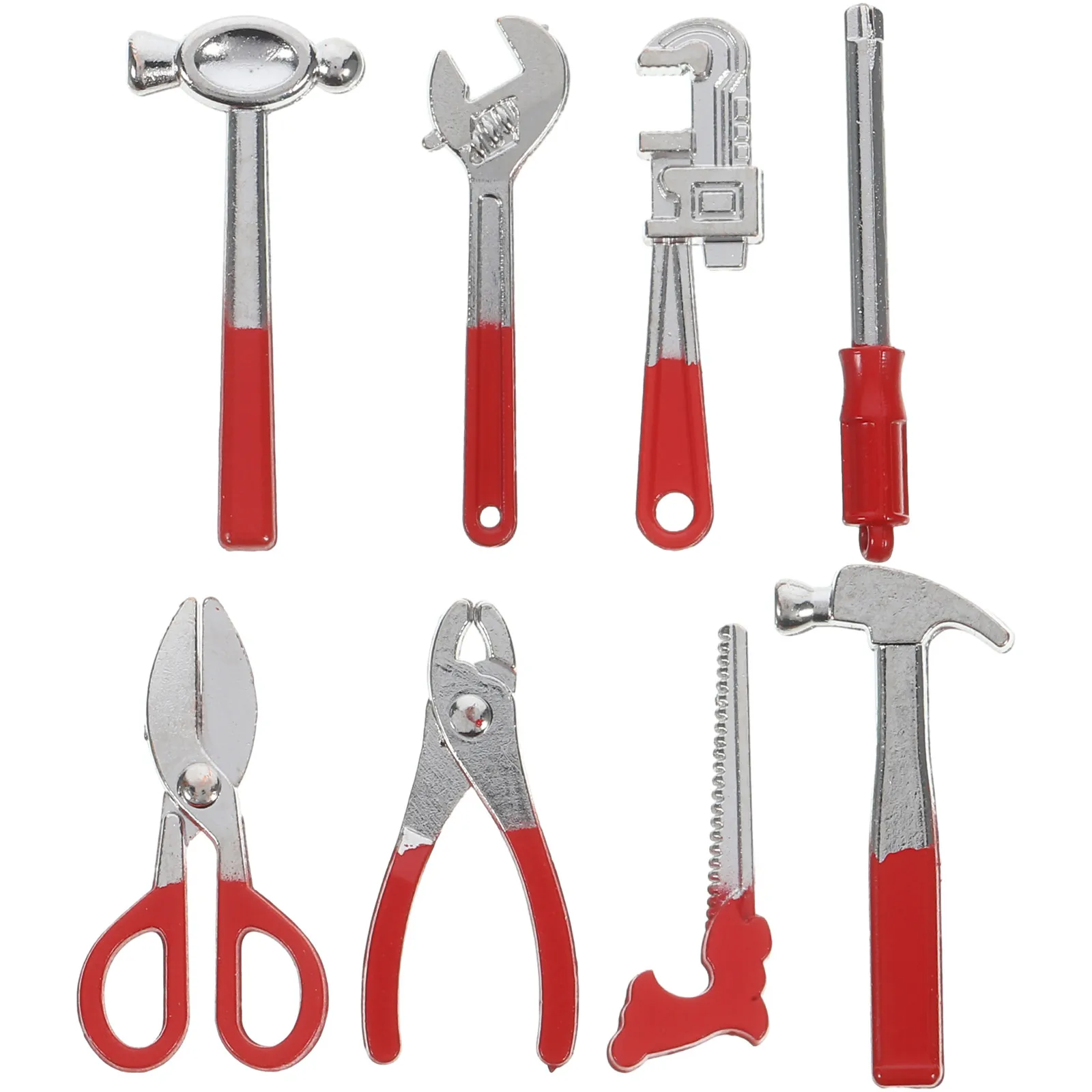 8Pcs 합금 미니어처 도구 세트 미니 하우스 장식을위한 현실적인 작은 망치 렌..