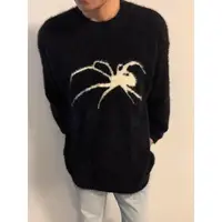 American High Street Spider Embroidered Faux Fur Knitted Sweater Thiened Winter Casual Loose Couple Sweater Polyester Fiber