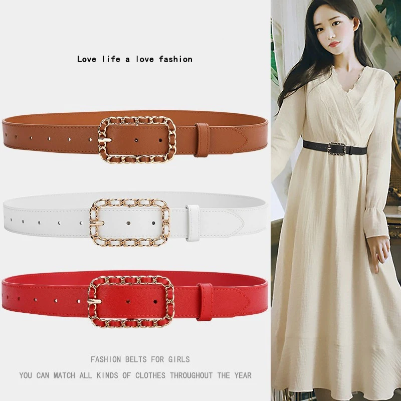 

Fashion Design Braid Metal Buckle Women Belt Genuine Leather Luxury Leisure Dress Jeans Clothing Accessories Women's Waistband