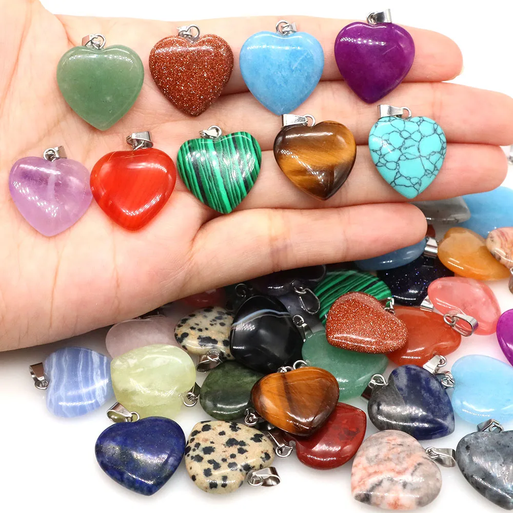 20mm Love Heart Shaped Pendants Natural Crystal Stones Energy Gems for Charming Jewelry Making Earring Necklaces DIY Accessories