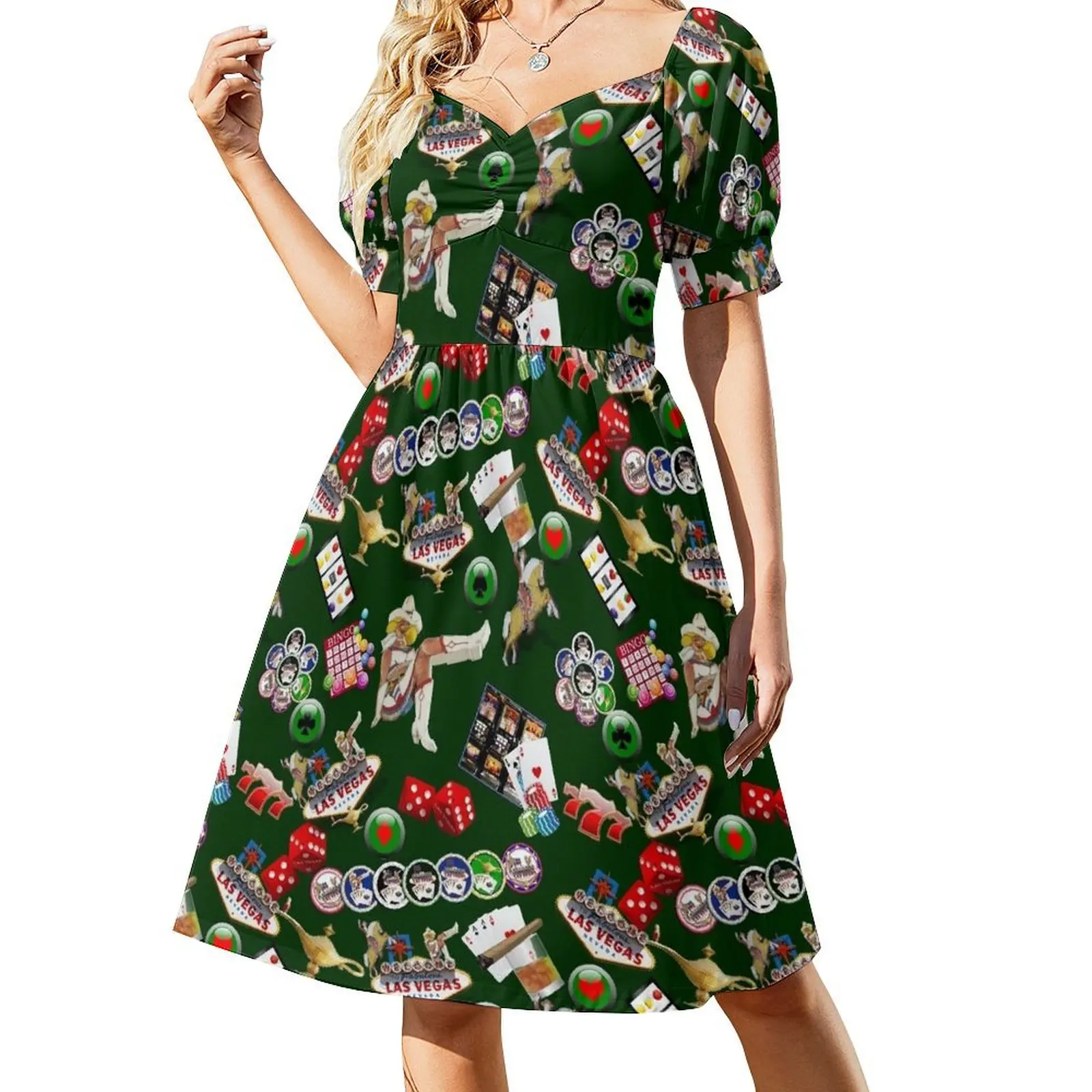 thumbnail image 1 of Vestido de manga corta Las Vegas Icons, vestido holgado de verano, vestidos de noche elegantes para mujer , vestidos estilo coreano., 1 of 7
