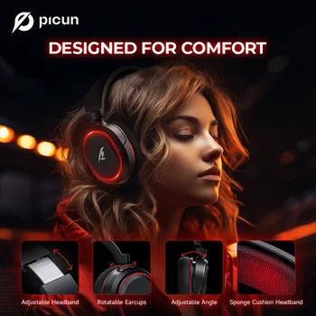 Picun G2 Wireless Gaming Headset Bluetooth 5.3 2.4G Headphones 7.1 Surround 5ms Low Latency ENC Mic for PC PS4 PS5 Phone Switch 6