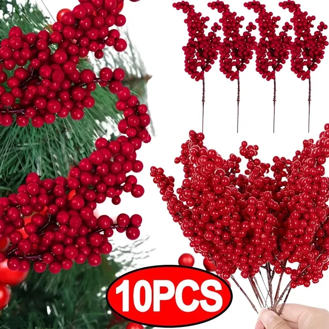 1Pcs Artificial White Berries Stems Christmas Berry Branches For Flowers