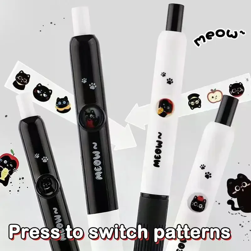 4Pcs 0.5mm 빠른 건조 검정 잉크-부드러운 쓰기 개폐식 펜 카와이 고양이 발 펜 학교 저널링 생일 선물