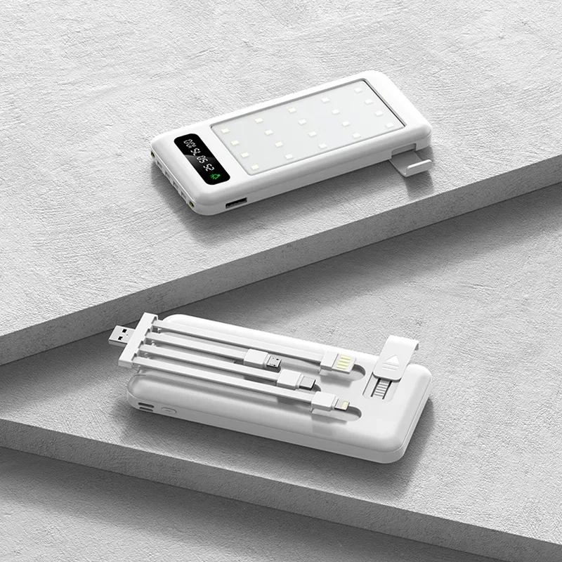 15W Fast Charging 20000mAh Power Bank Built Cables Usb Ports Charger Powerbank Emergency Power Supply for Iphone with Led Light 5