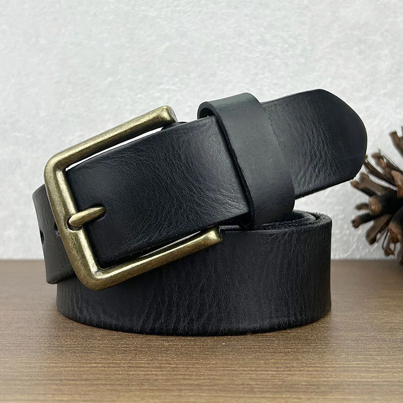 2024 New High Quality Cowhide Copper Buckle Thickened Belt Casual Men And Women's American Retro Luxury Designer Black Pant Belt 100% cowhide leather retro men s designer belt casual solid brass double pin buckle men s belts for men top quality styles 2024