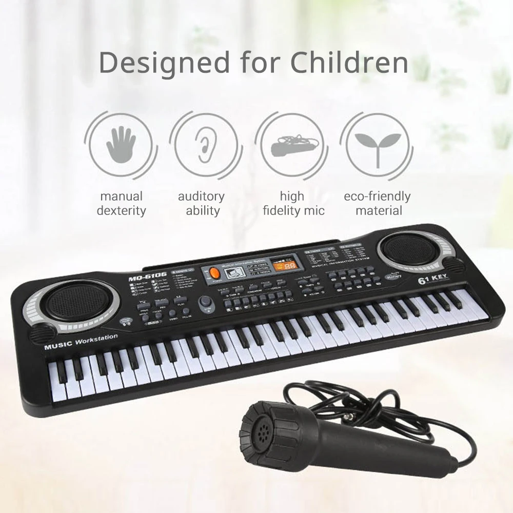 61Keys Electric Piano Digital Music Electronic Keyboard Kid Multifunctional Piano Student Microphone Function Musical Instrument