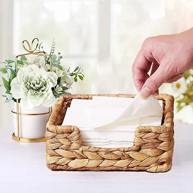 Water Hyacinth Napkin Holder 7" Woven Servilletero For Table Wicker Napkin Baskets For Cocktail Paper Napkins Napkin Tray holder 2