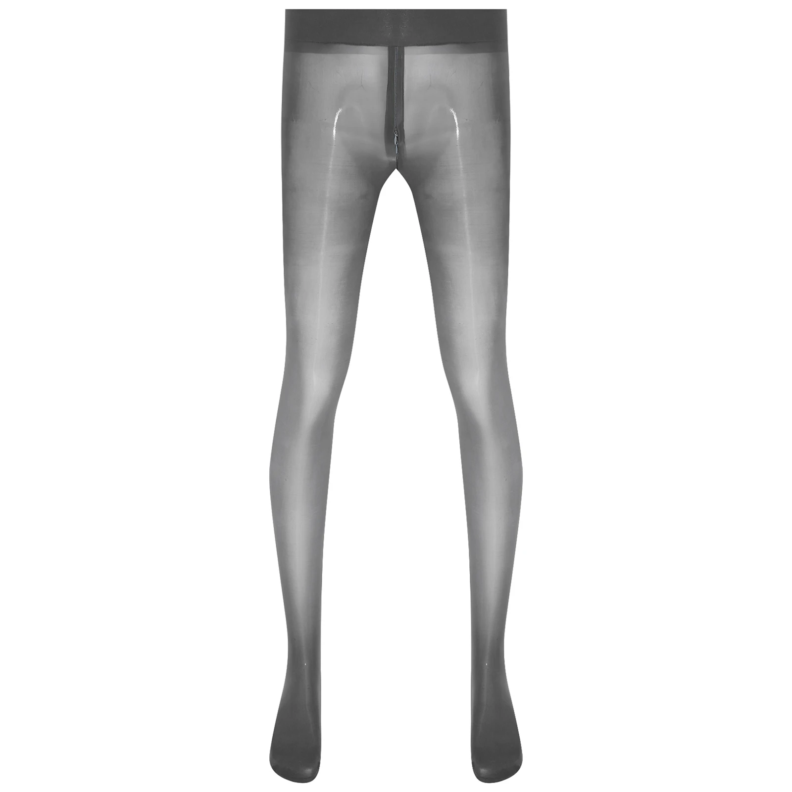 Men Oil Shiny Glossy Pantyhose See-through Zipper Crotch Leggings Stockings Elastic Waistband Stretchy Tights Nightwear Clubwear