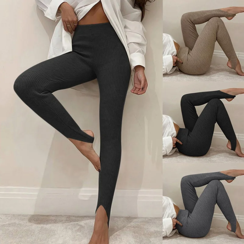 Thermal Tummy Ribbed Leggings Yoga Pant For Women High Waisted Gym Sport Seamless Female Fitness Legging Training Workout Tight