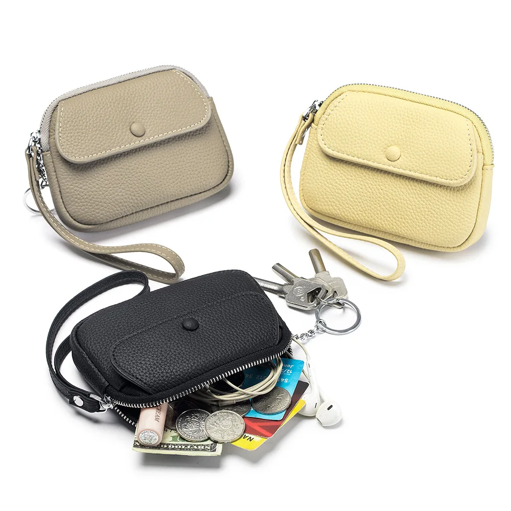 Women Coin Purse Leather  Cash Change Purse Small Portable Zipper Coin Wallet Pouch with Wristlet Strap for Teenager Girls