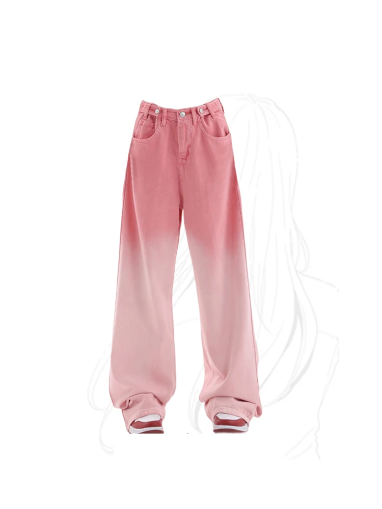 

Women Pink Baggy Jeans Streetwear Vintage 90s Y2k Fashion High Waist Straight Denim Trouser Korean Loose Wide Leg Pants Clothes