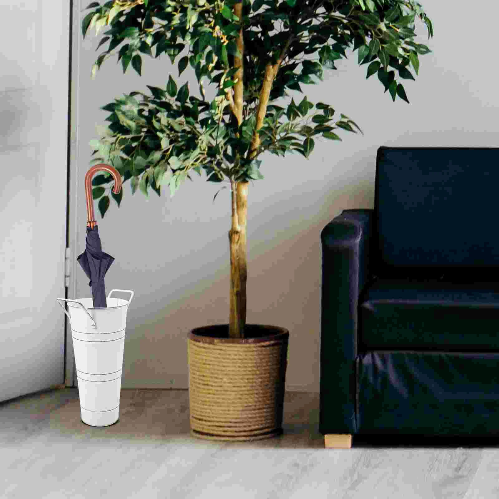 Vases Black Iron Umbrella Bucket Plant Handle Stand Flower for Basket Small Creative Pot 3