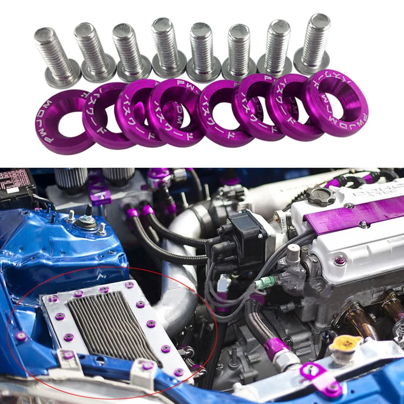 Universally 10pcs Car Modified Hex Fasteners Fender Washer Bumper Engine Concave Screws Aluminum Fender Washers and M6 Bolt