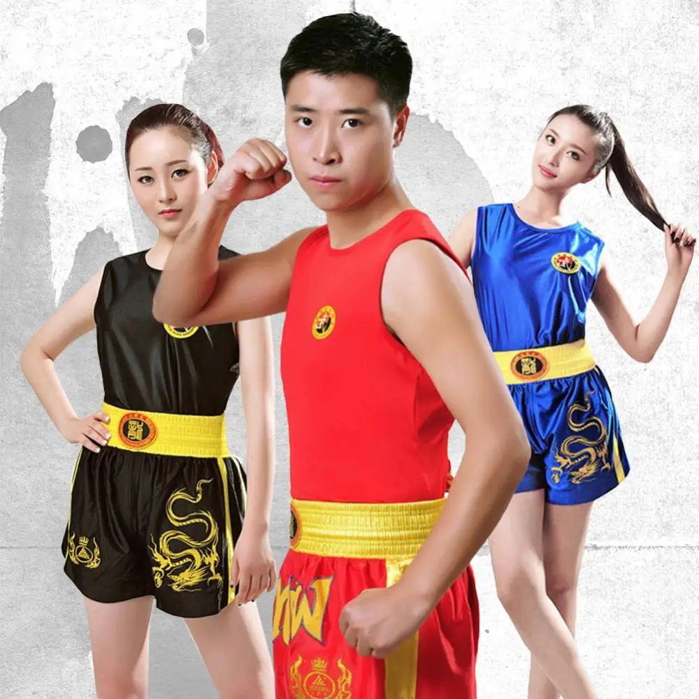 

Kids Adults Muay Thai Top Shorts Set MMA T Shirt Taekwondo Boxing Training Vest Shorts Suit Martial Arts Sanda Boxing Pants Set