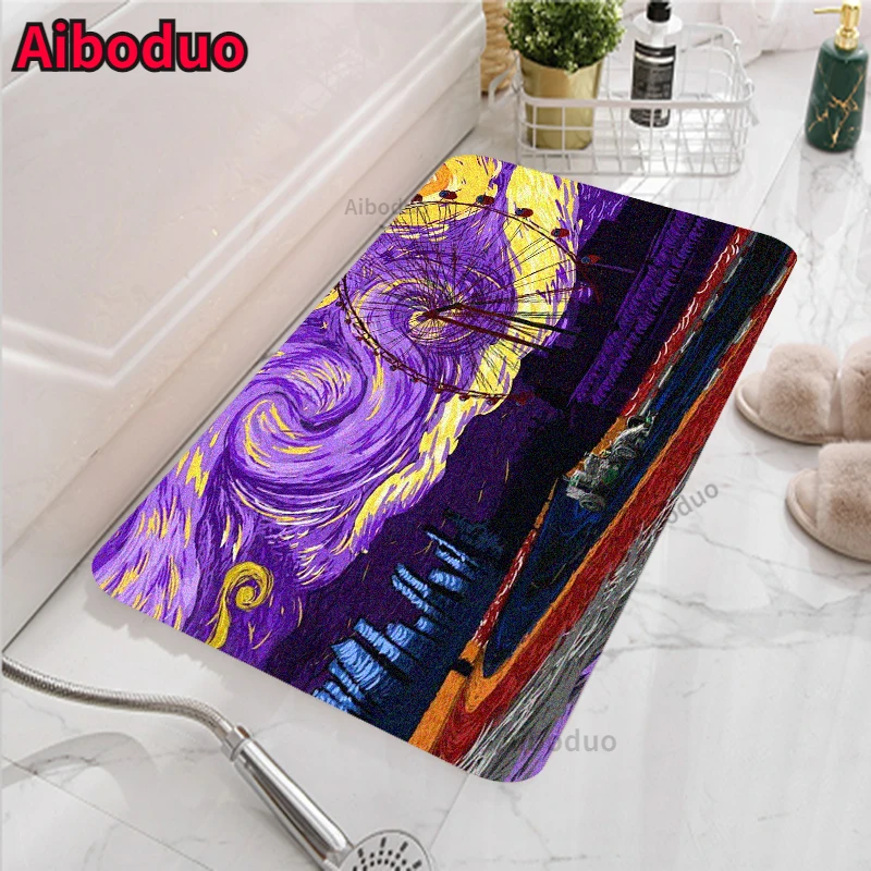 

Door Mat Oil Painting Art Living Room Bathroom Carpet Set Toilet Mat Set Bathroom Non-slip Waterproof Bathroom Door Bath Mat