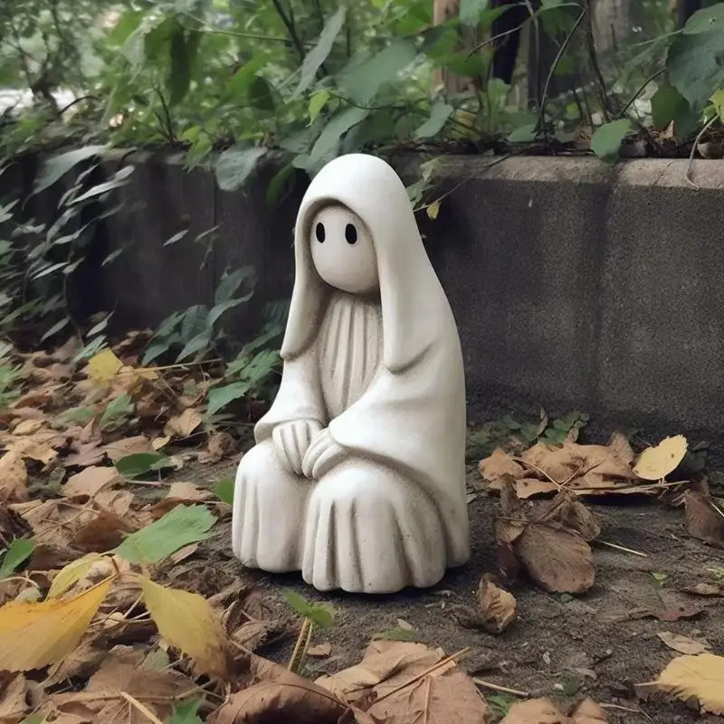 Halloween Garden Sculpture White Ghost Outdoor Sculpture Cute Ghost Garden Decoration Resin Crafts Home Decoration Accessories