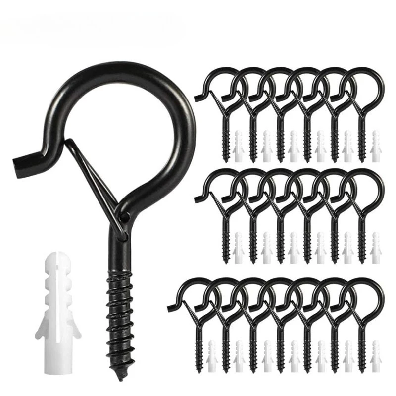 안전 버클이 있는 6-21PCS 행거 후크 방풍 나사 후크 야외 스트링 조명 걸기, 천장 후크 식물 크리스마스 조명
