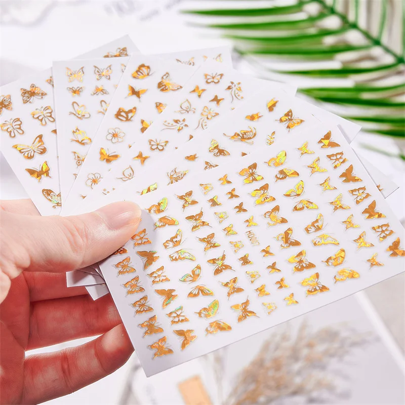 

5pcs Laser Bronzing Cat Eye Butterfly Nail Decal Transfer Stickers 3D Self-Adhesive Nail Decorations Manicure Art Accessories