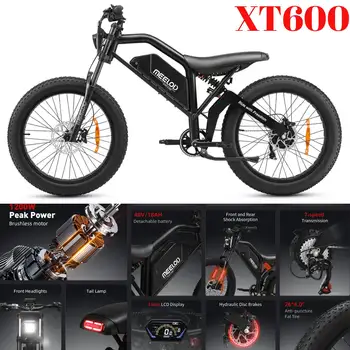 XT600 Mountain EBIKE 26''x 4.0'' Bici Elettrica Fuoristrada con Ruote Fat, Potenza di Picco 1200W, Batteria al Litio Rimovibile 48V 18AH