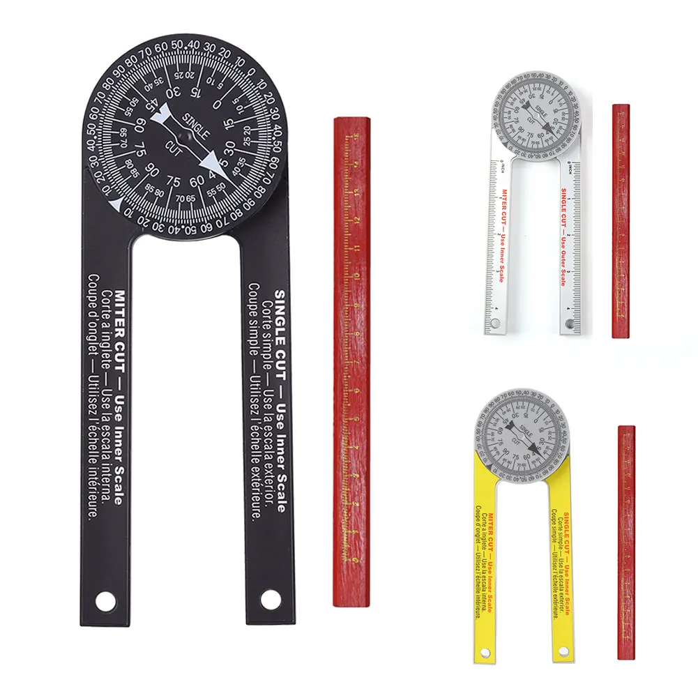 Miter Saw Protractor with Pencil Woodworking Cutting Positioner Inside & Outside Miter Angle Finder for Carpenters Plumbers