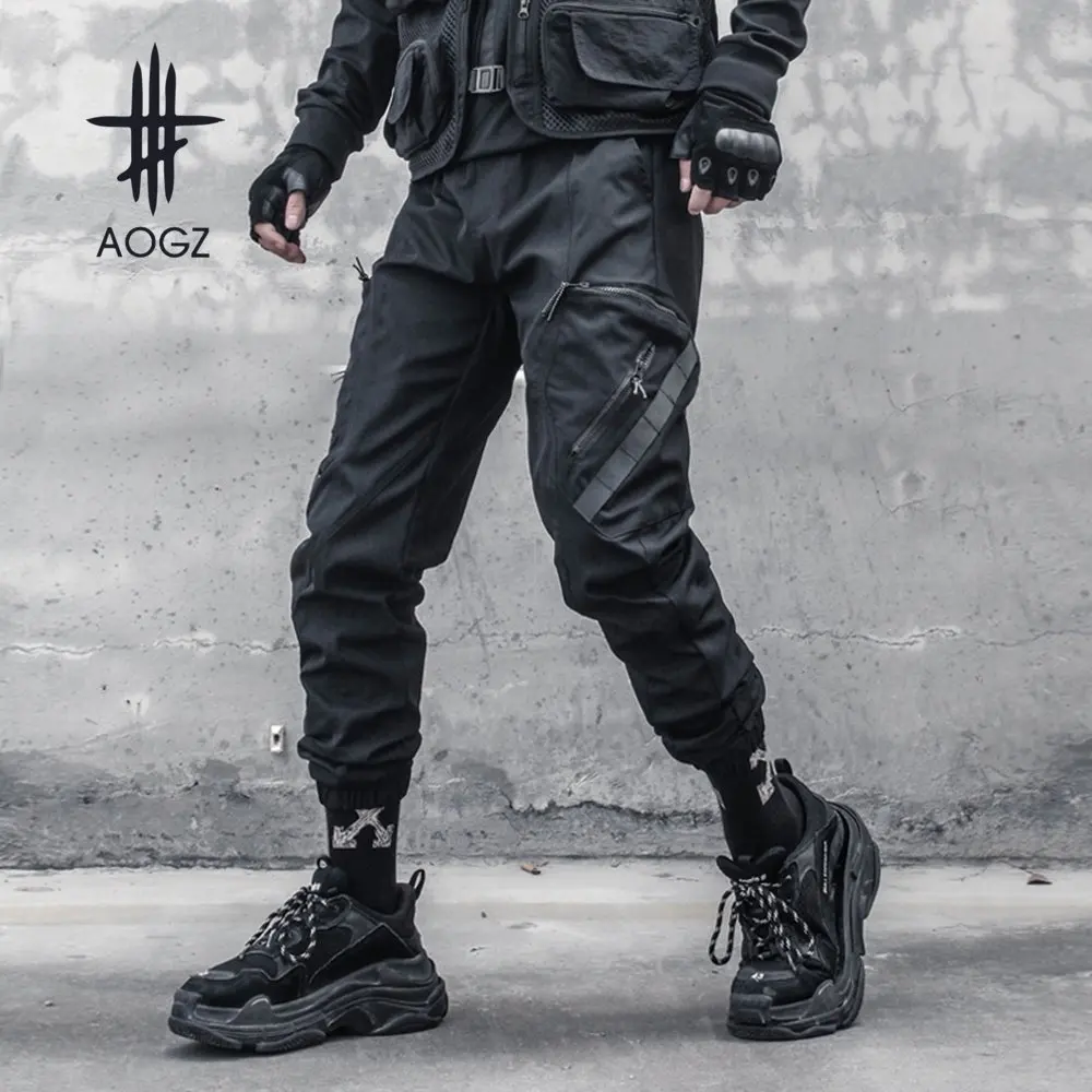 

AOGZ Multi Pockets Casual Cargo Pants Men Harajuku Elastic Waist Hip Hop Streetwear Joggers Pants Trousers Dark Techwear Pants