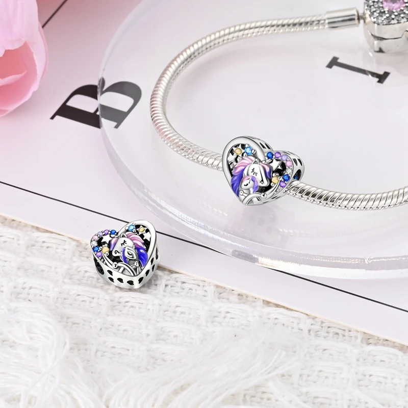 Unicorn Beads Charm Silver Plated Fit Charms Silver 925 Original Bracelet Jewelry Making