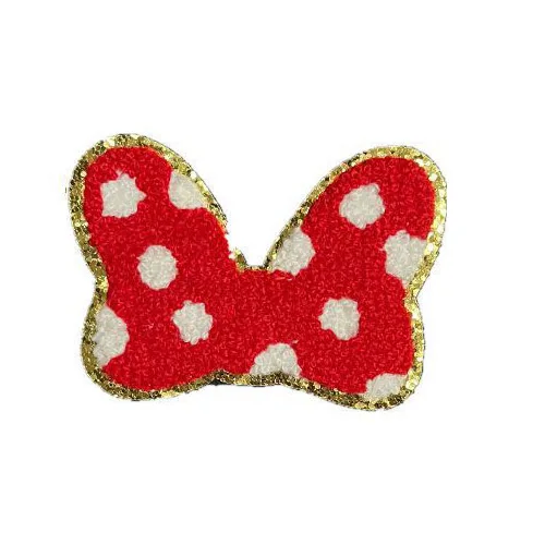 Sewing Threads 3pcs Colorful glitter gold rim Chenille Iron on Patches Embroidered patch  rainbow bowknot heart sticker for school bag Applique materials of sewing Fabric & Sewing Supplies