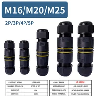 IP68 M16 M20 M25 Male Female Docking Connector Waterproof 2/3/4/5 Pin Terminal Electrical Wire  Cable Connector For Outdoor 1