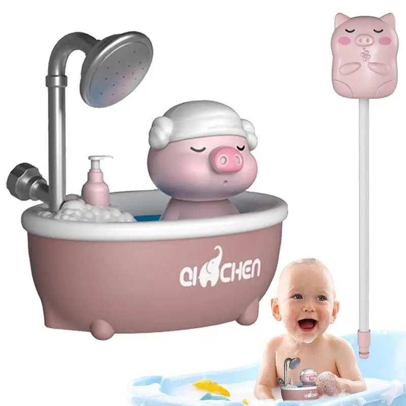 

Bath Shower Head For Kids Battery Operated Cartoon Pig Sprinkler Bathtub Tub Toy With 2 Nozzles Waterproof 360 Rotatable For